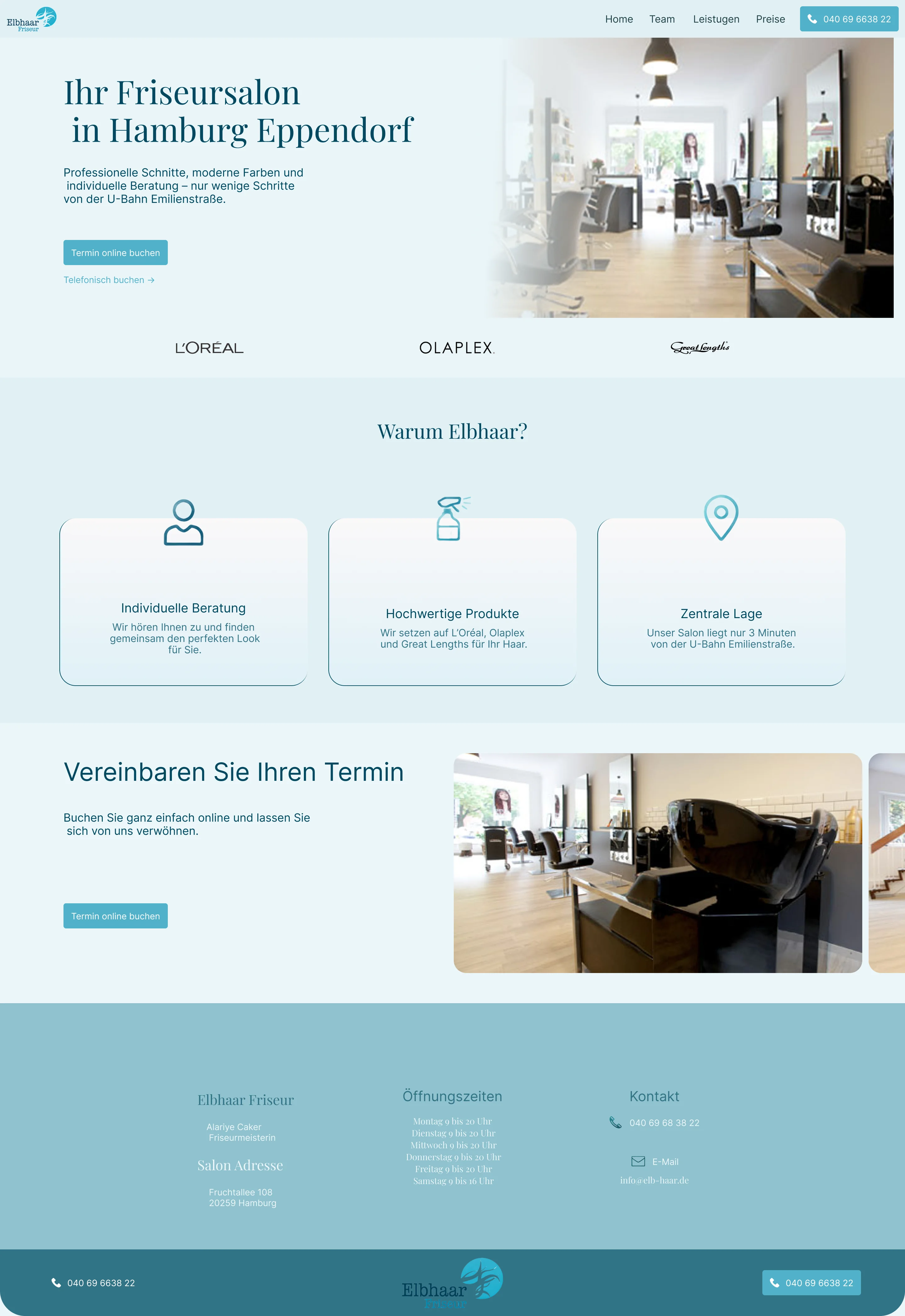 Elbhaar hair salon website