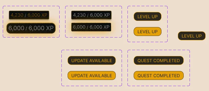 Level up, Quest Completed, Update Available