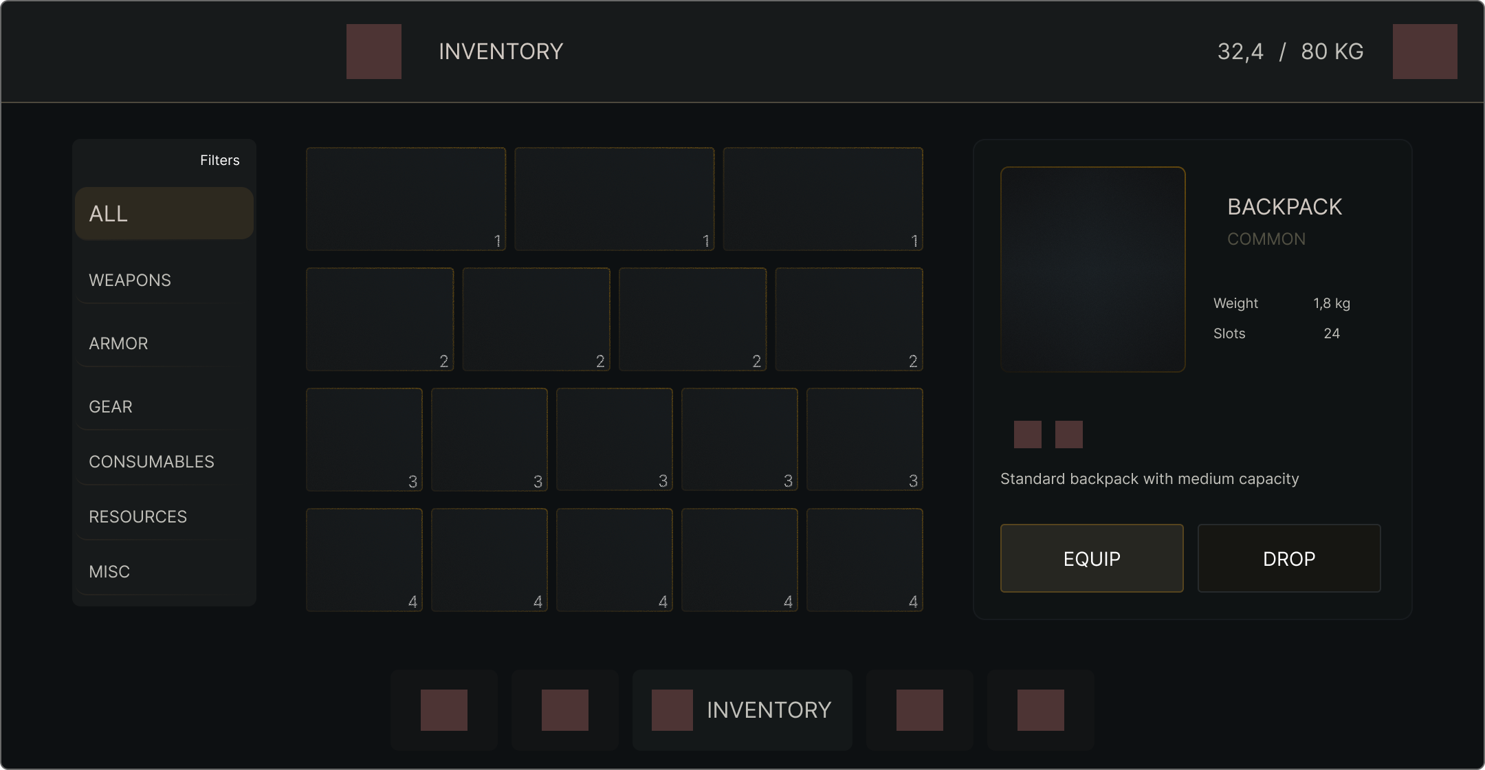 Dark RPG Inventory UI Kit