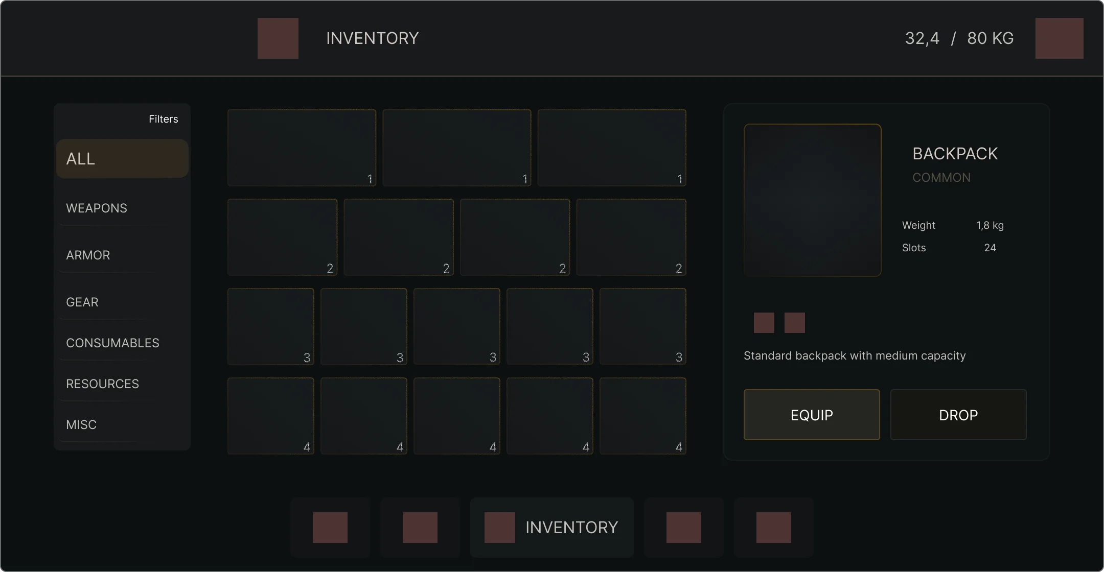 Dark RPG Inventory UI Kit