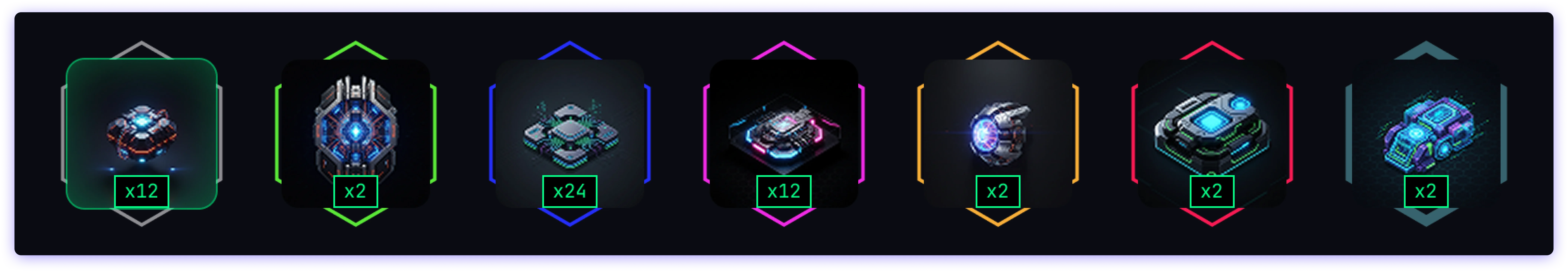 Nexus — rarity tier lineup, all 5 border colors