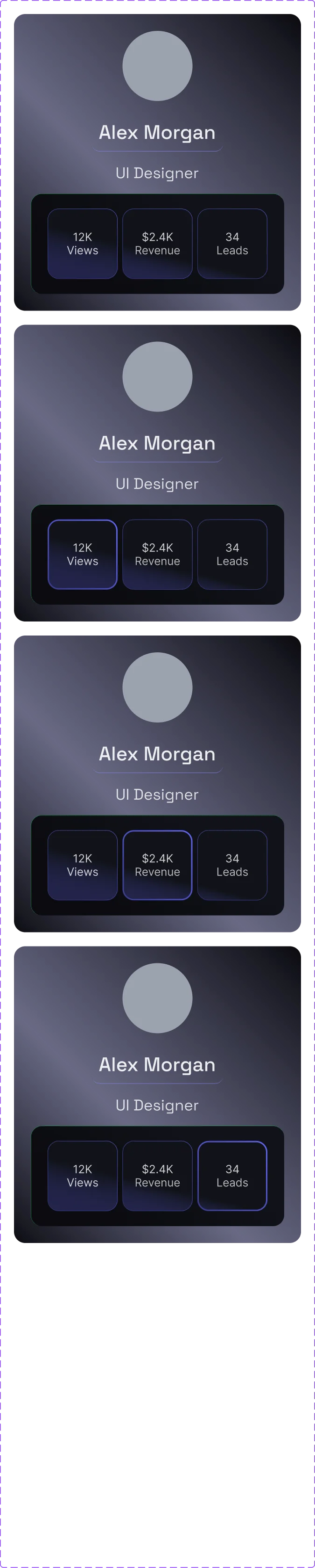 Profile card — 4 states
