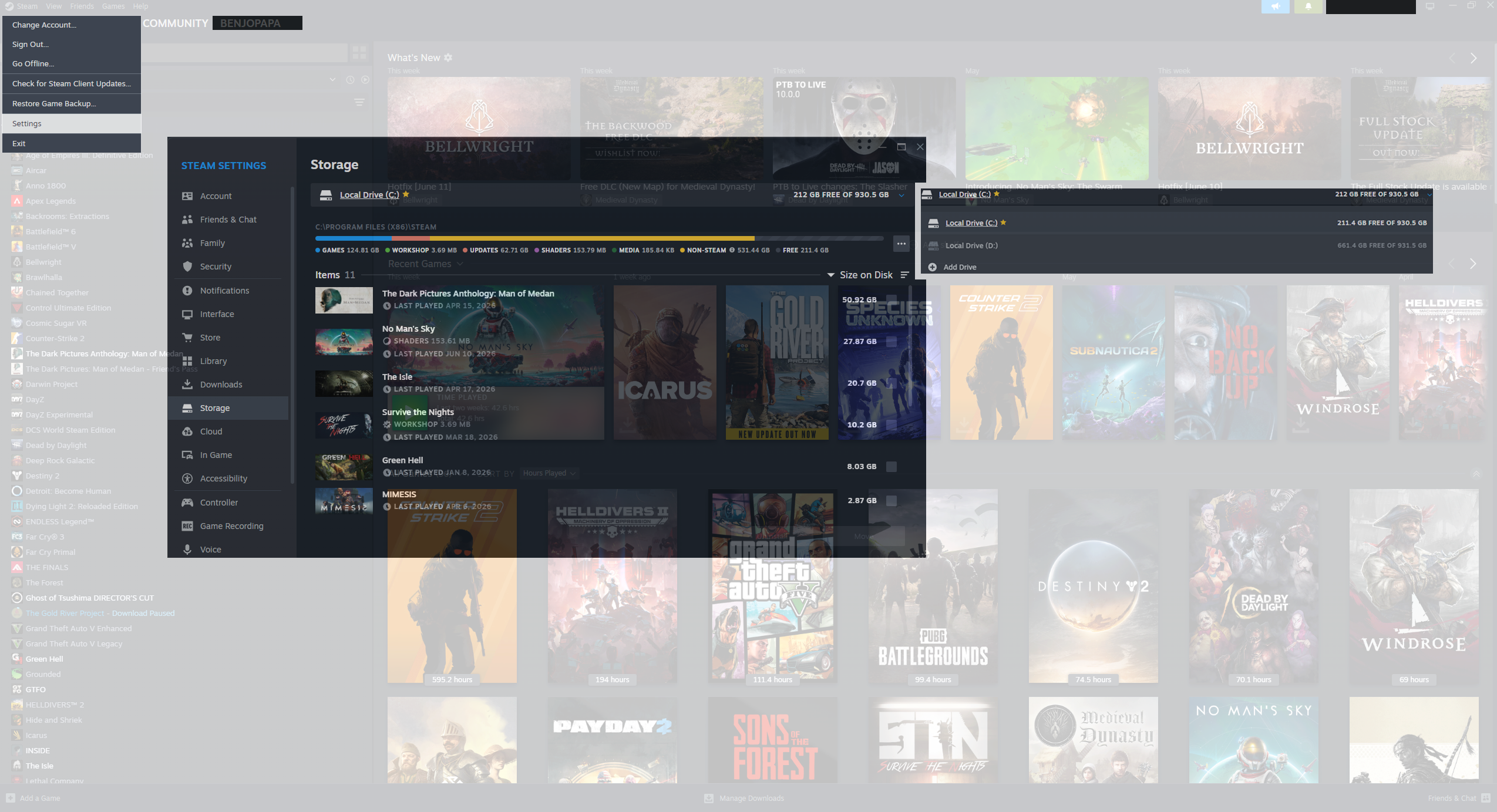 Steam — Storage buried in Community settings overlay