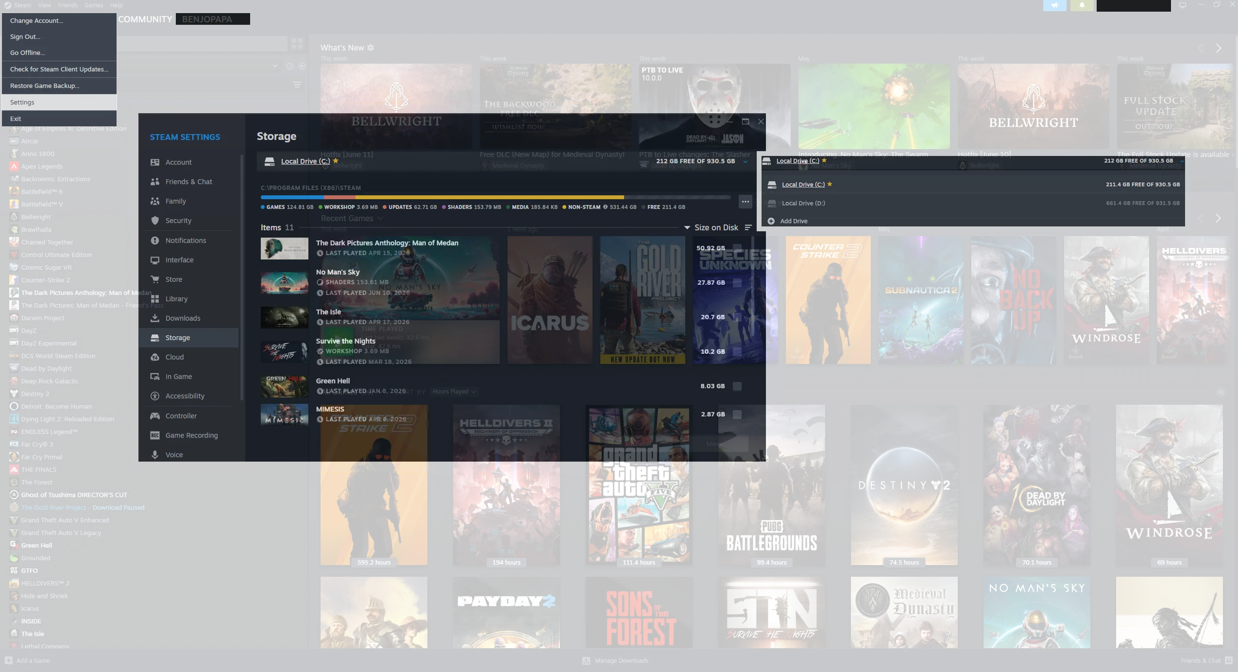 Steam — Storage buried in Community settings overlay