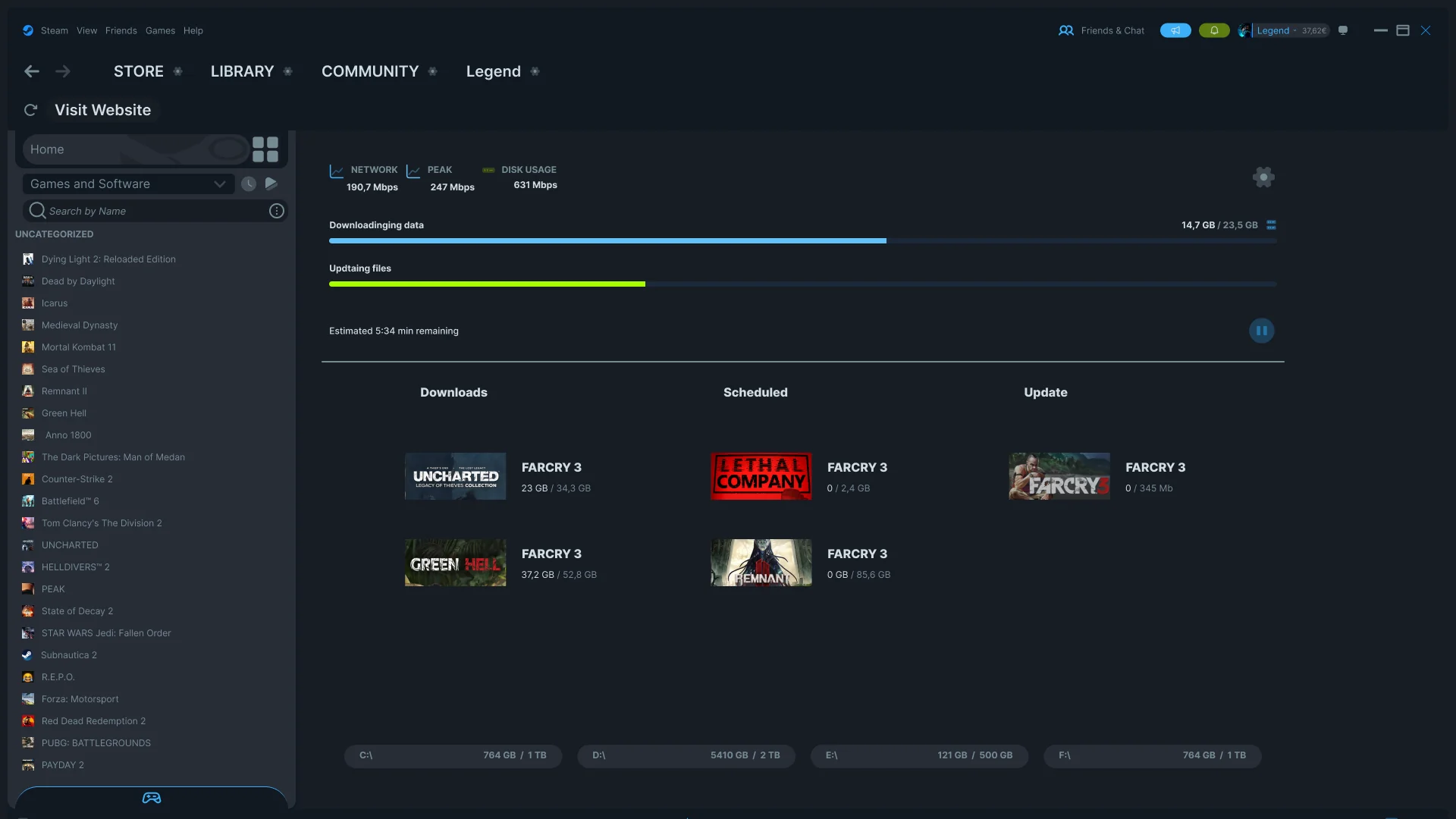 Steam — hover card showing friend activity and playtime