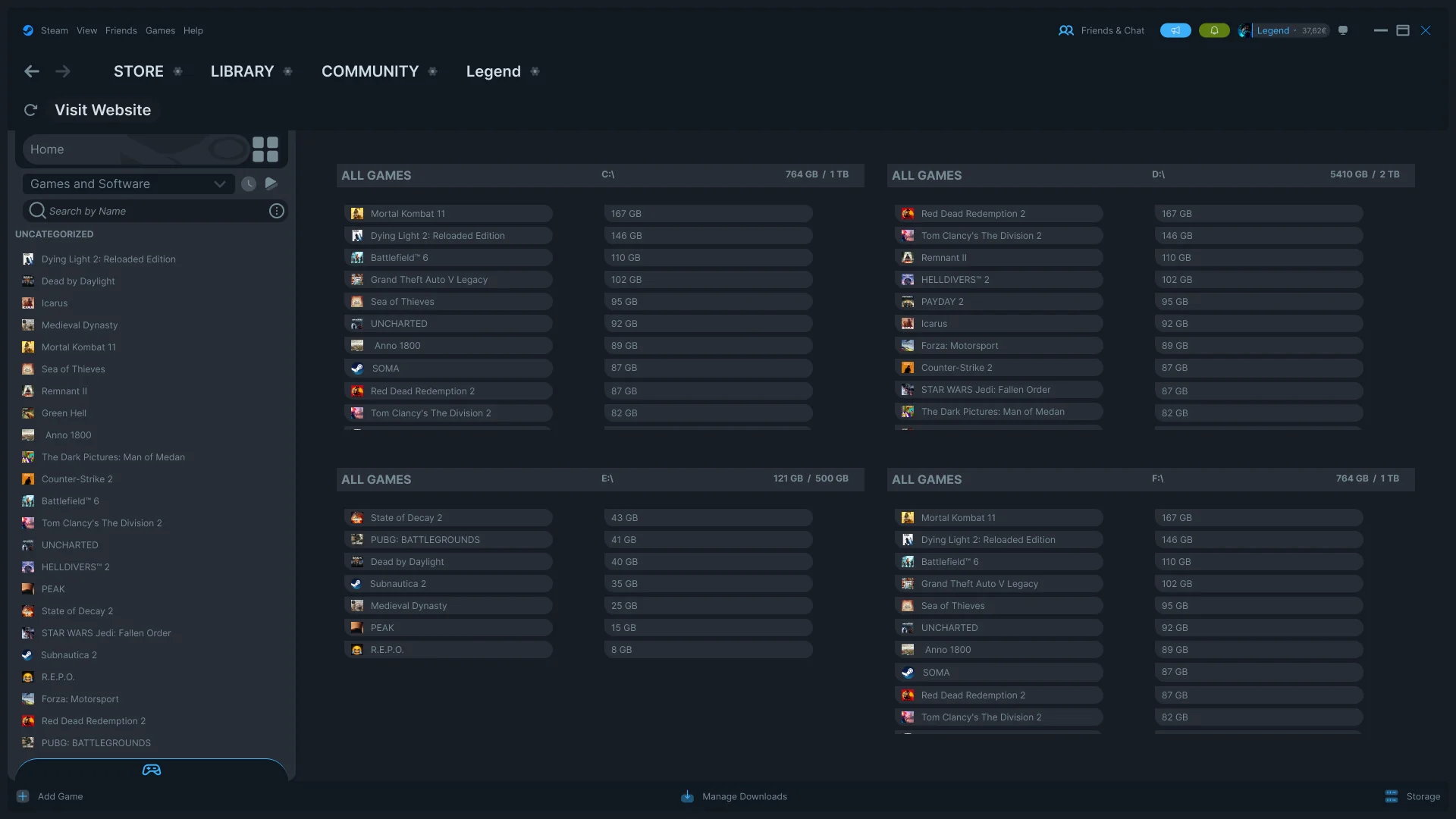 Steam Storage — full four-drive overview