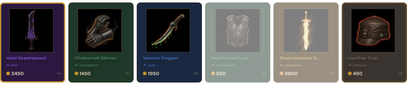 Product rows — four rarity tiers