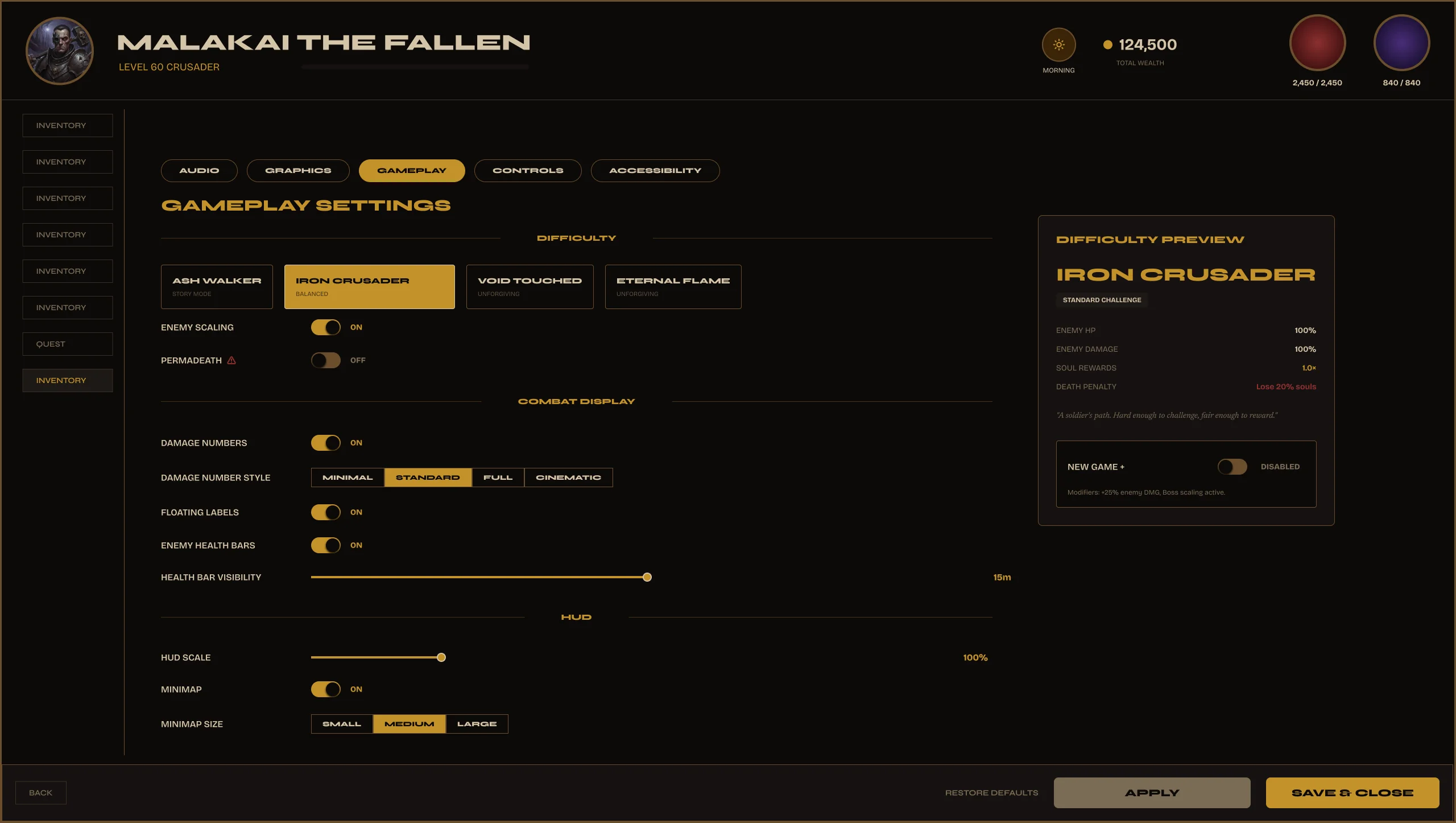 Settings — Gameplay